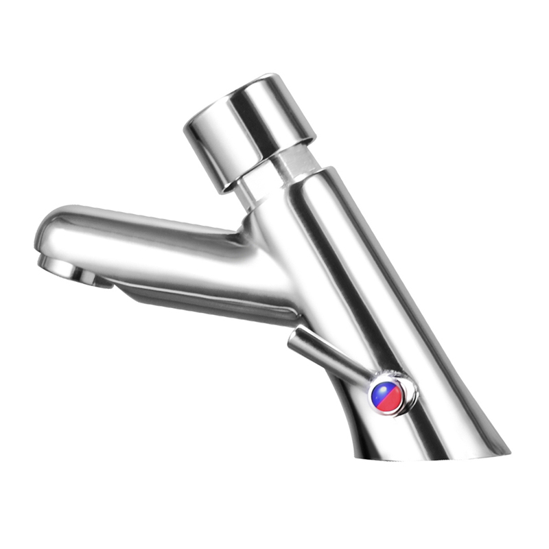 Self-closing chrome brass single handle push time delay bathroom basin mixer faucet
