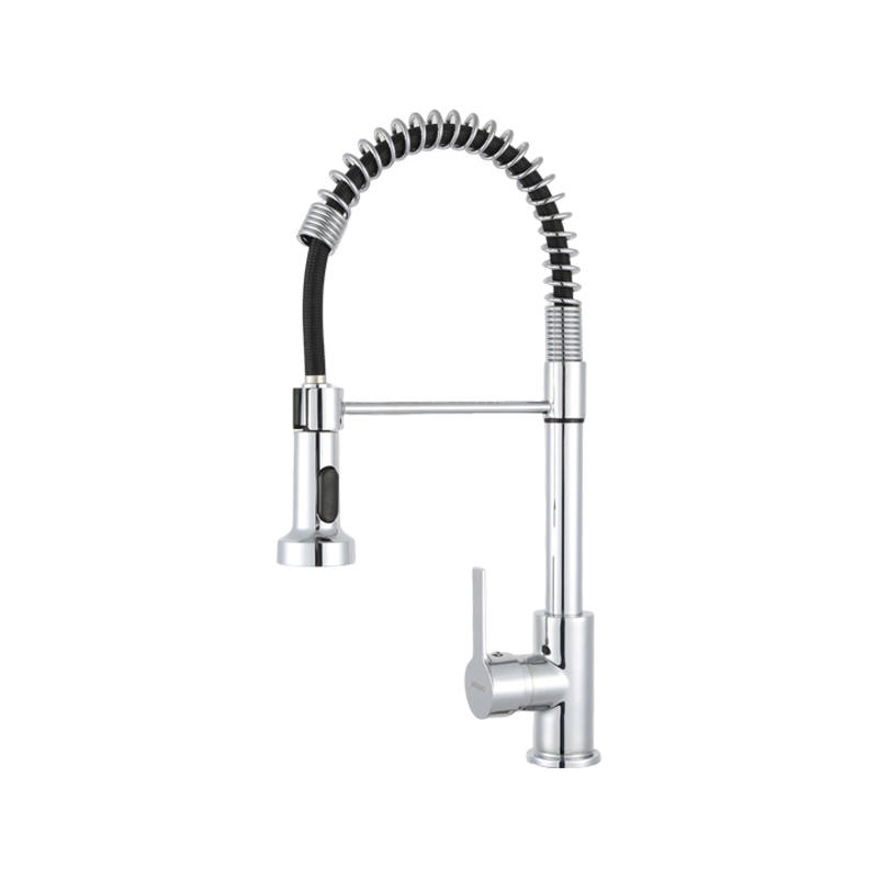 Lead free spring kitchen sink mixer faucet with pull down sprayer
