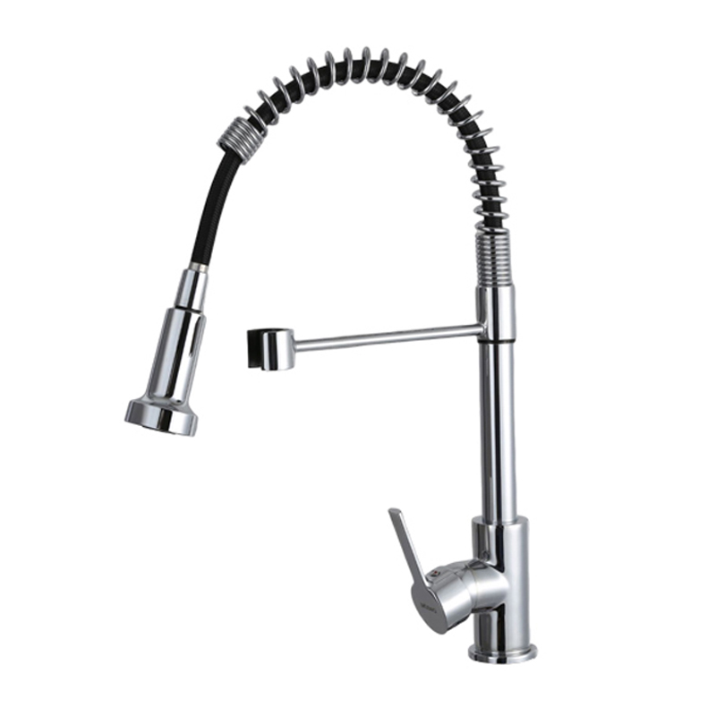 Lead free spring kitchen sink mixer faucet with pull down sprayer