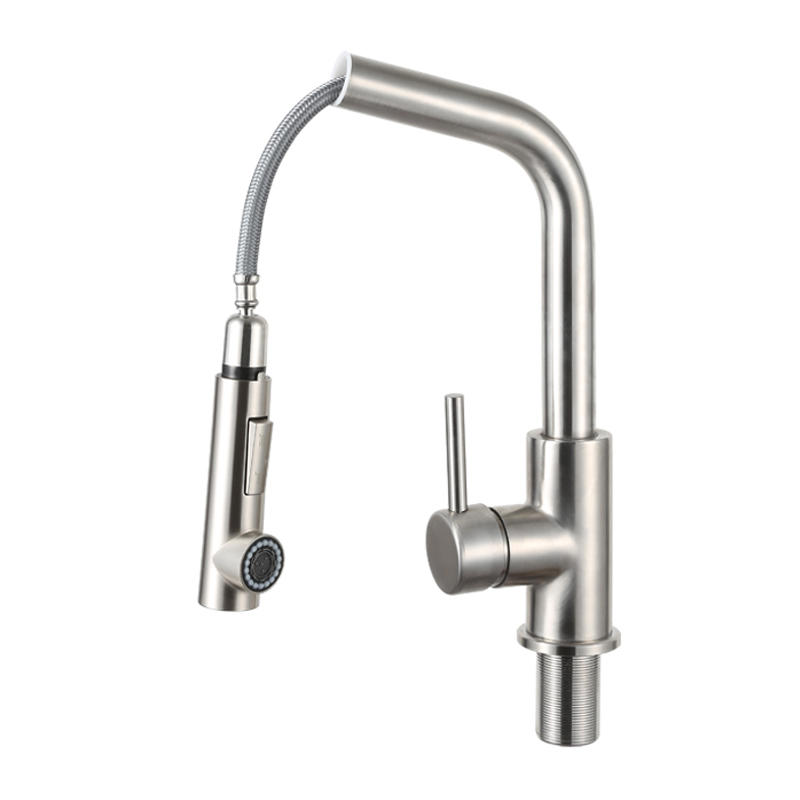 304Stainless Steel pull out kitchen faucet with sprayer and soap dispenser