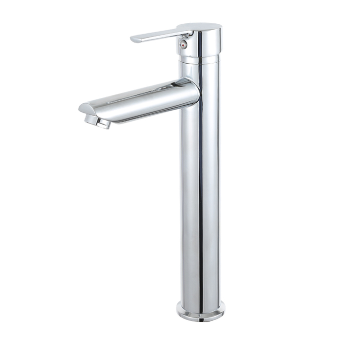 Chromed stainless steel hot and cold tall basin faucet for counter top basin