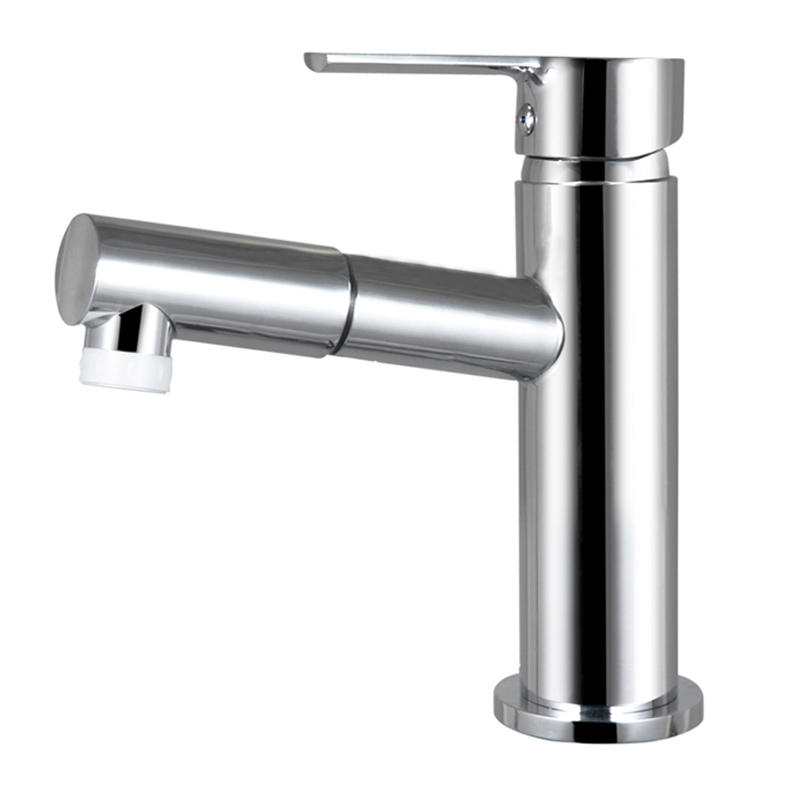 Pull out chromed hot cold water basin mixer faucet 