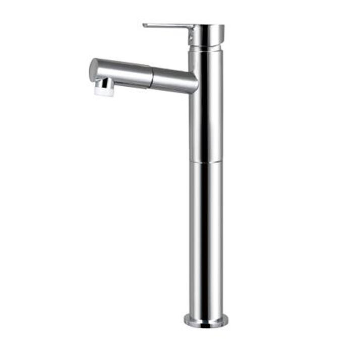 Long type chromed basin faucet with pull out sprayer
