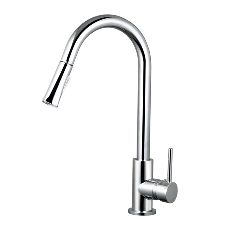 Lead free pull out deck mounted hot cold water kitchen sink mixer faucet with sprayer