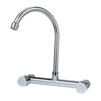 Wall mounted economic kitchen water tap double handles sink mixer