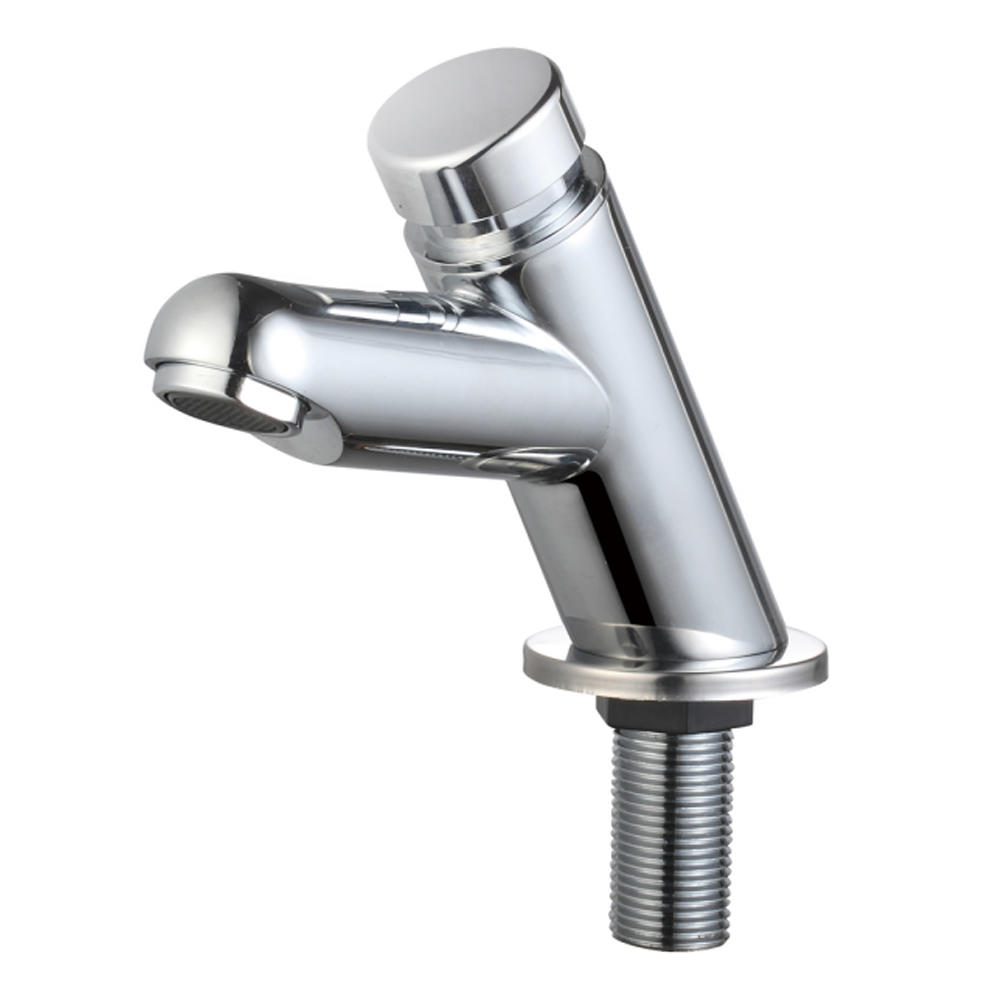 A brass self-closing time delay push button basin faucet is a practical and efficient option