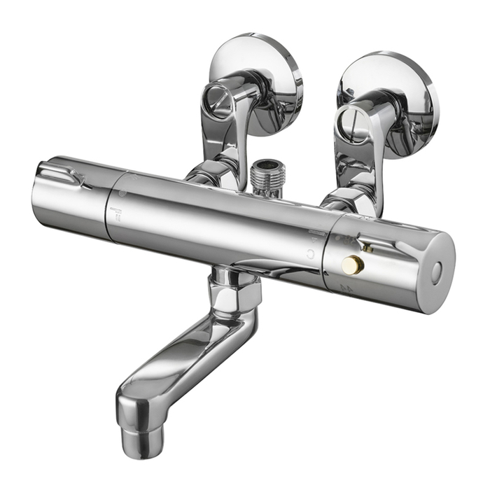 Brass thermostatic bathroom faucet with adjustable connector