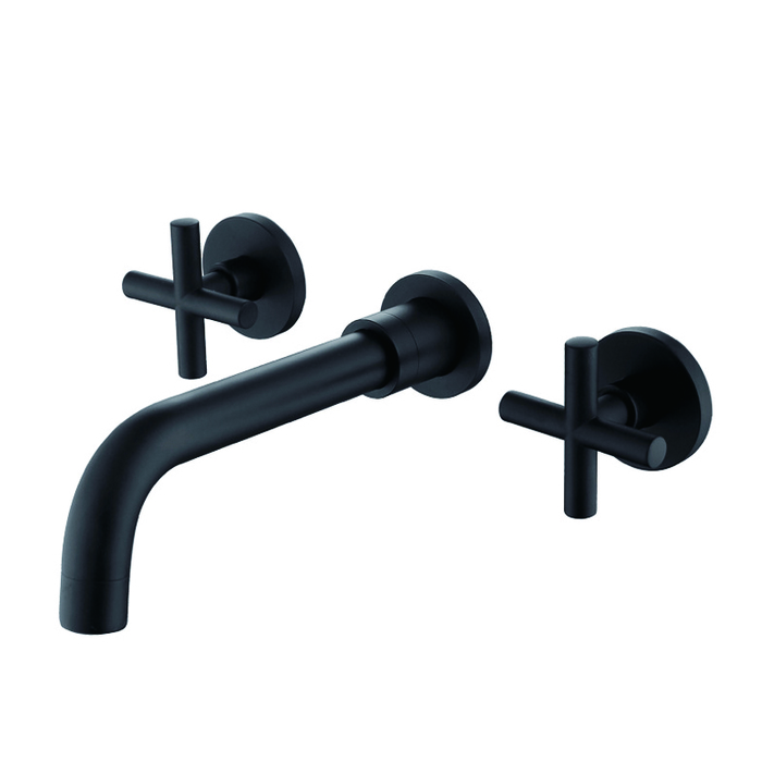 Sanitay ware matte black double handle wall mounted concealed basin faucet