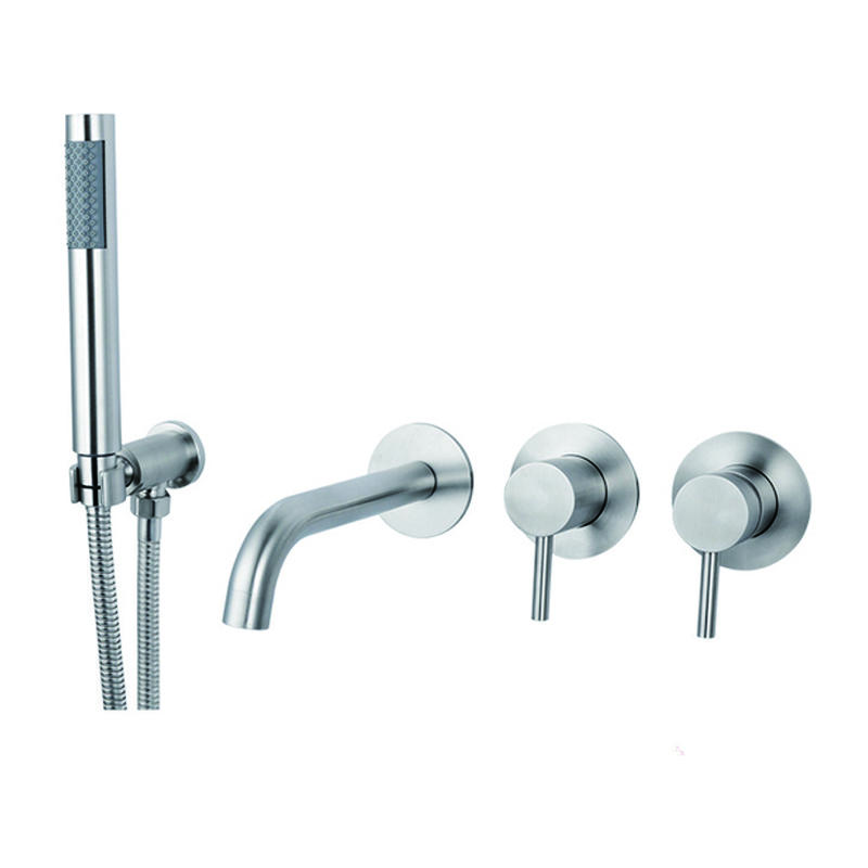 Hot and cold double handle concealed wall mounted shower set with bathtub spout
